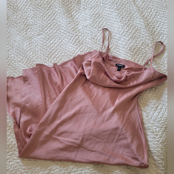 Express Blush Satin Midi Slip Dress Bridesmaid Wedding Guest Minimalist XS - Picture 2 of 5